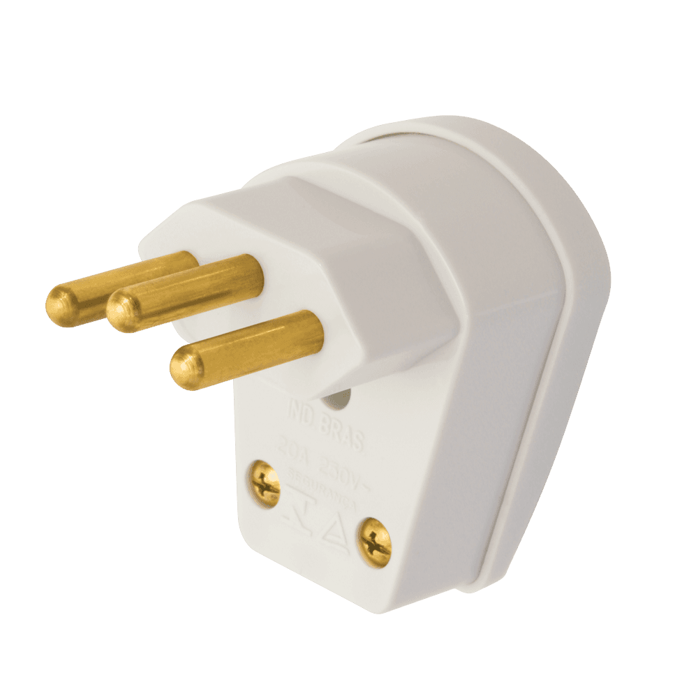 Plugue 2P+T - Saída Lateral 90º - 20A/250V~ - Com Prensa Cabo - Cinza - Sobrepor