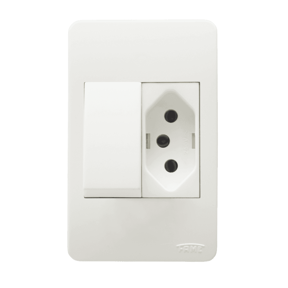 Interruptor Simples 16A/250V~ e Tomada 2P+T 10A/250V~ com Placa - Sistema Externo Modular
