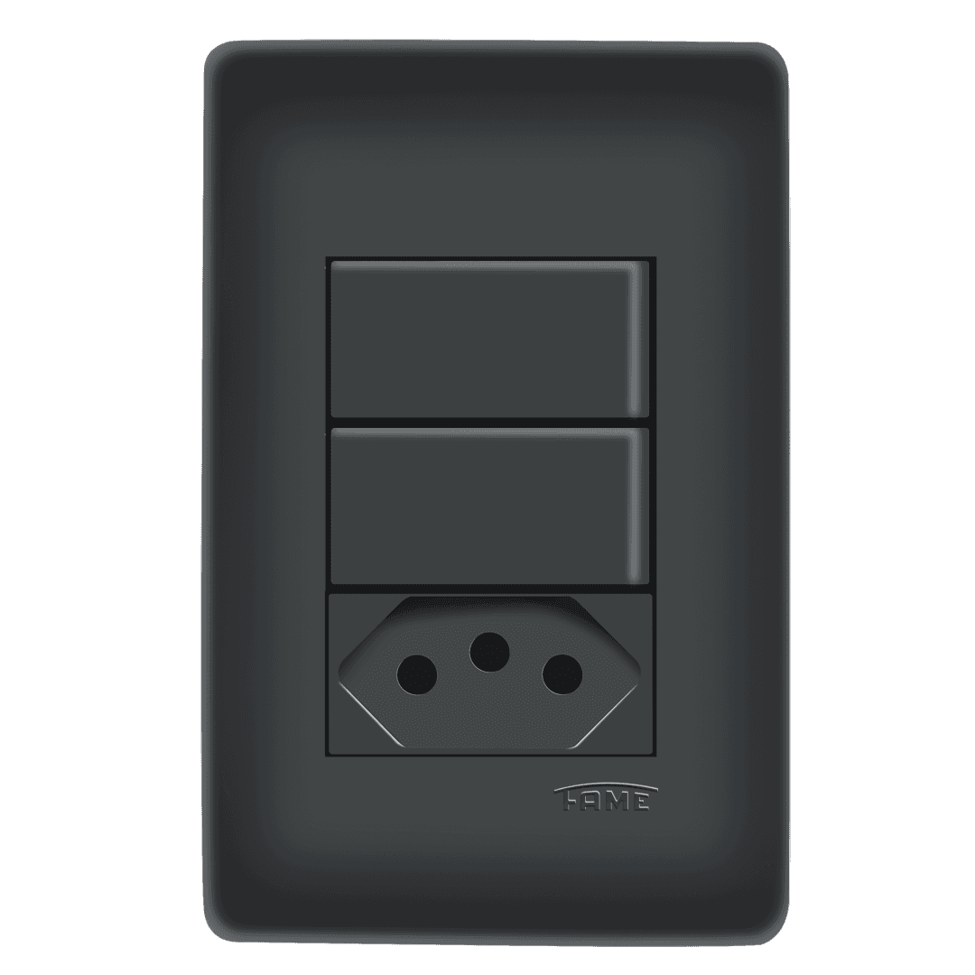 2 Interruptores Simples e 1 Tomada 2P+T 10A/250V~ - Habitat Black