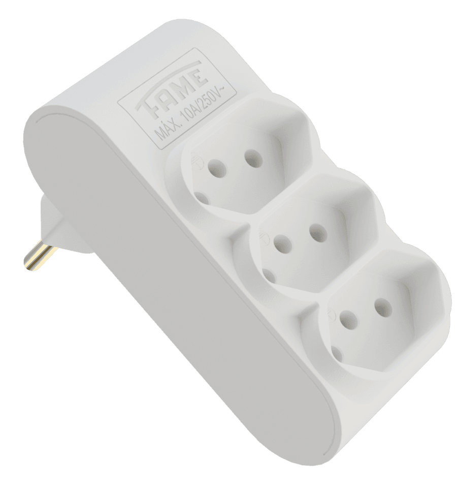 Plugue Multiplicador 3 Tomadas 2P + T 10A 250V~ - Branco