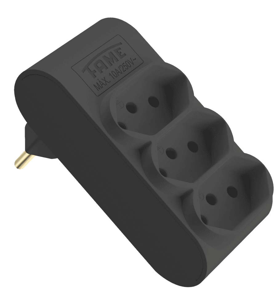 Plugue Multiplicador 3 Tomadas 2P + T 10A 250V~ - Preto